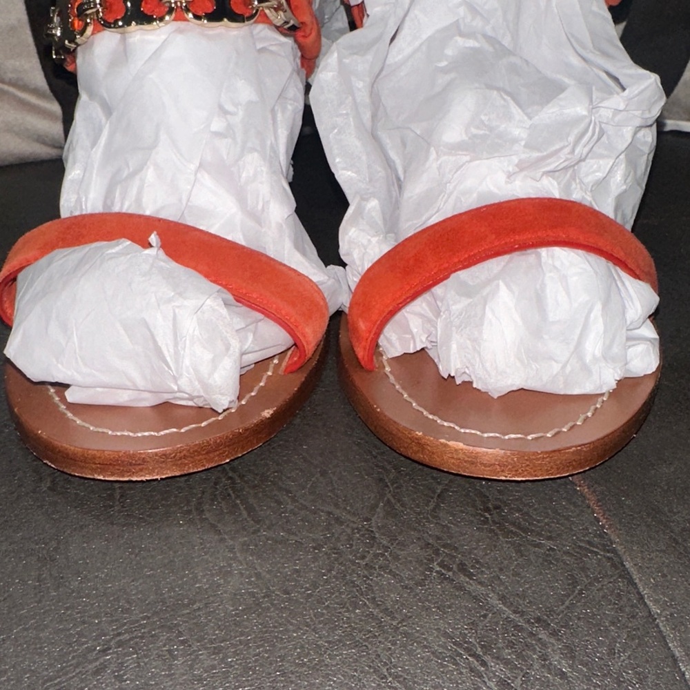Tory Burch Vibrant Orange Sandals with gold hardware - Picture 8 of 13